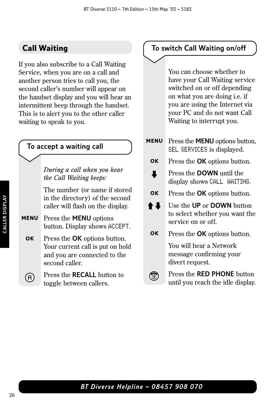 Call waiting | BT 5110 User Manual | Page 28 / 47