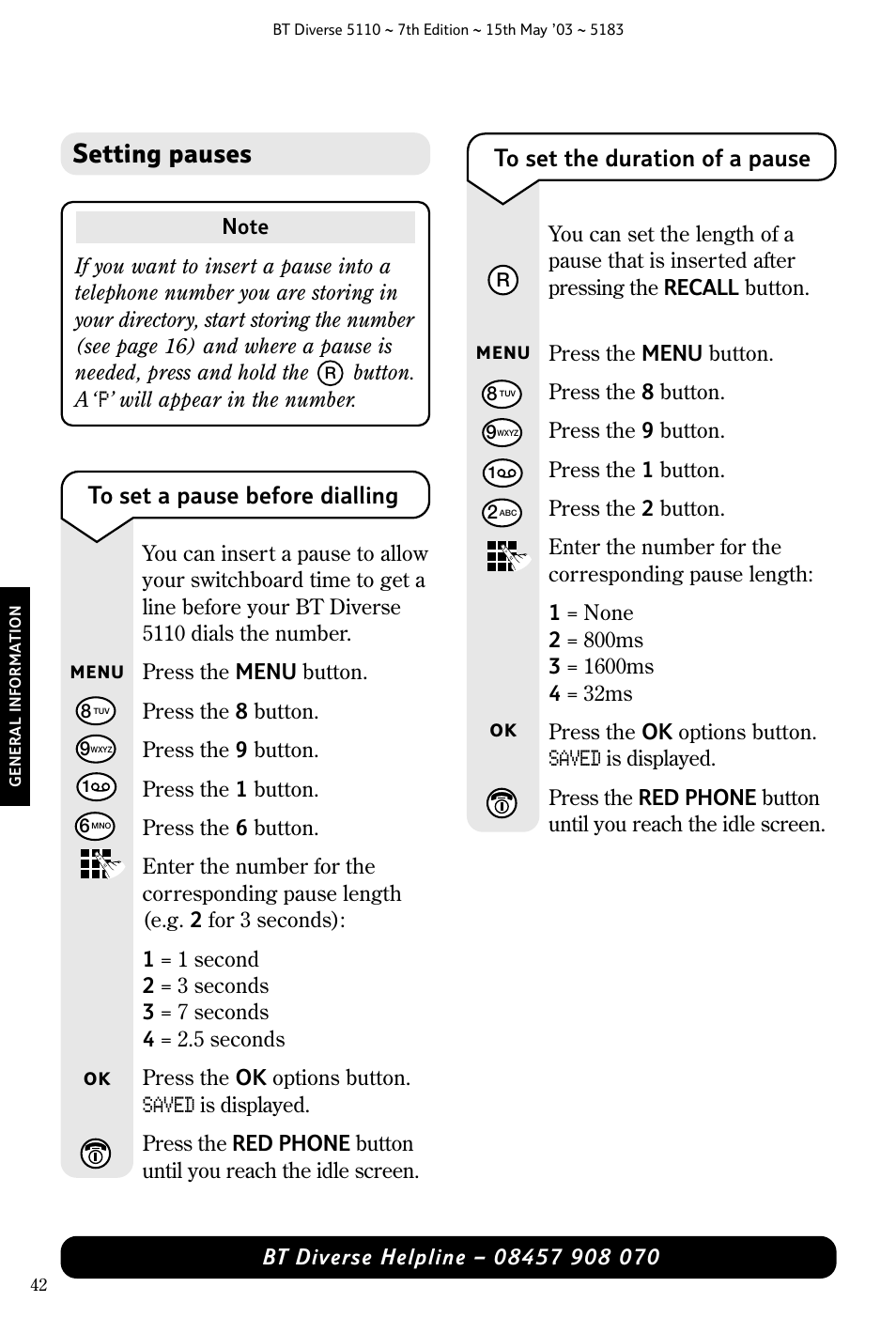 Setting pauses | BT 5110 User Manual | Page 44 / 47