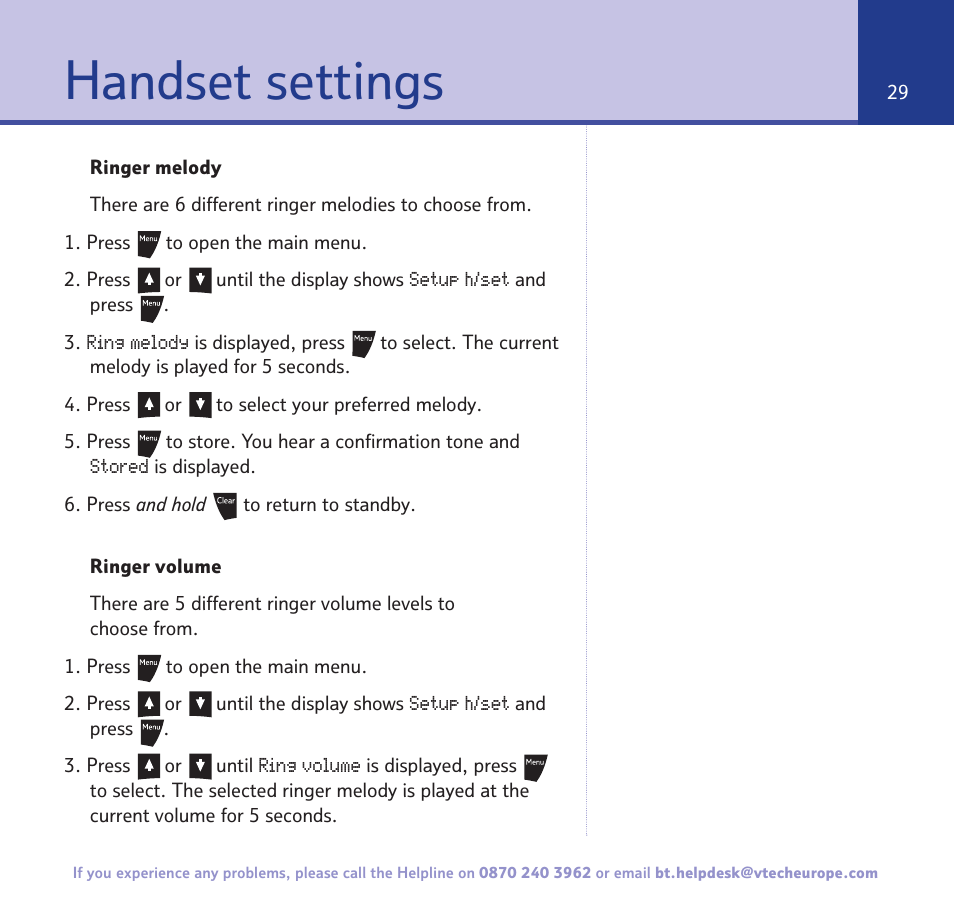 Handset settings | BT Freestyle 3500 User Manual | Page 29 / 64