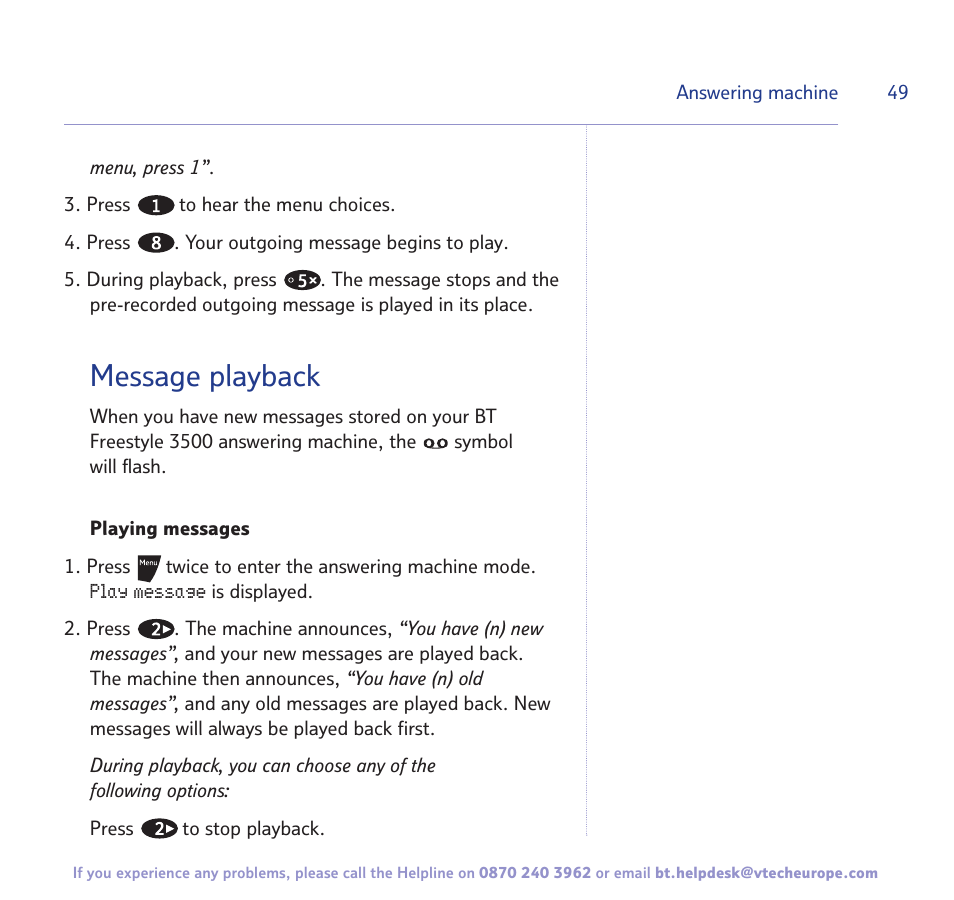 Message playback | BT Freestyle 3500 User Manual | Page 49 / 64