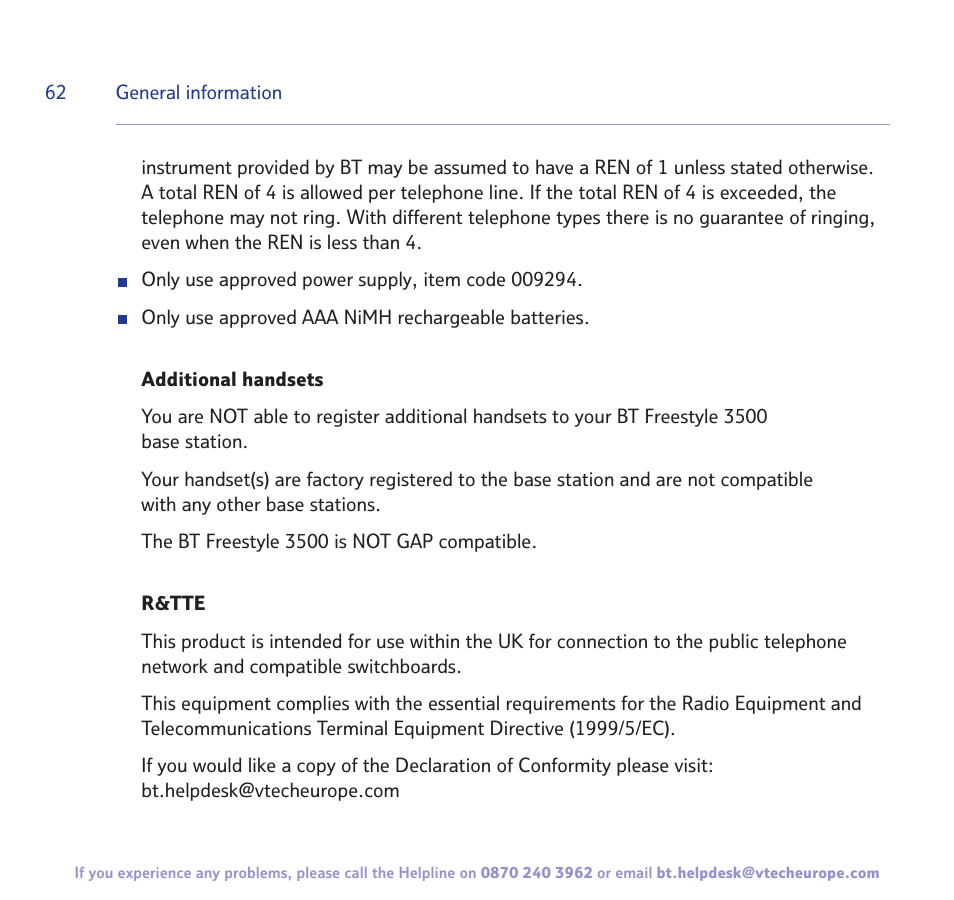 BT Freestyle 3500 User Manual | Page 62 / 64