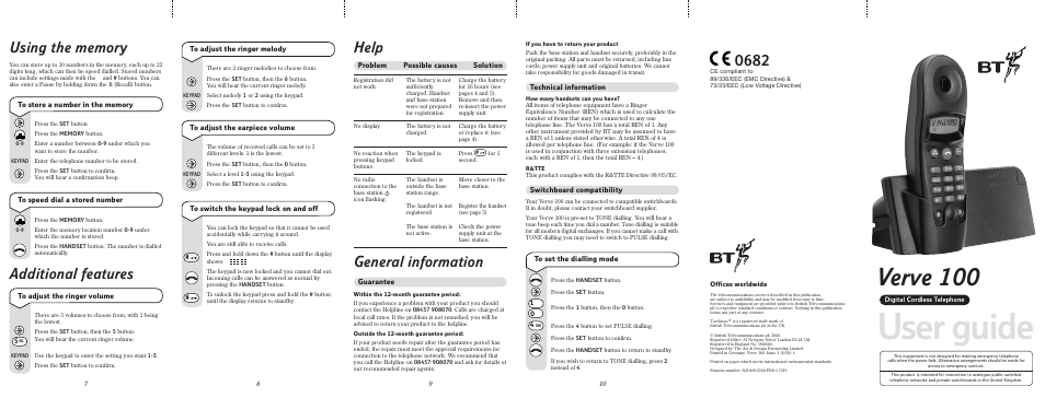 BT Verve 100 User Manual | 2 pages