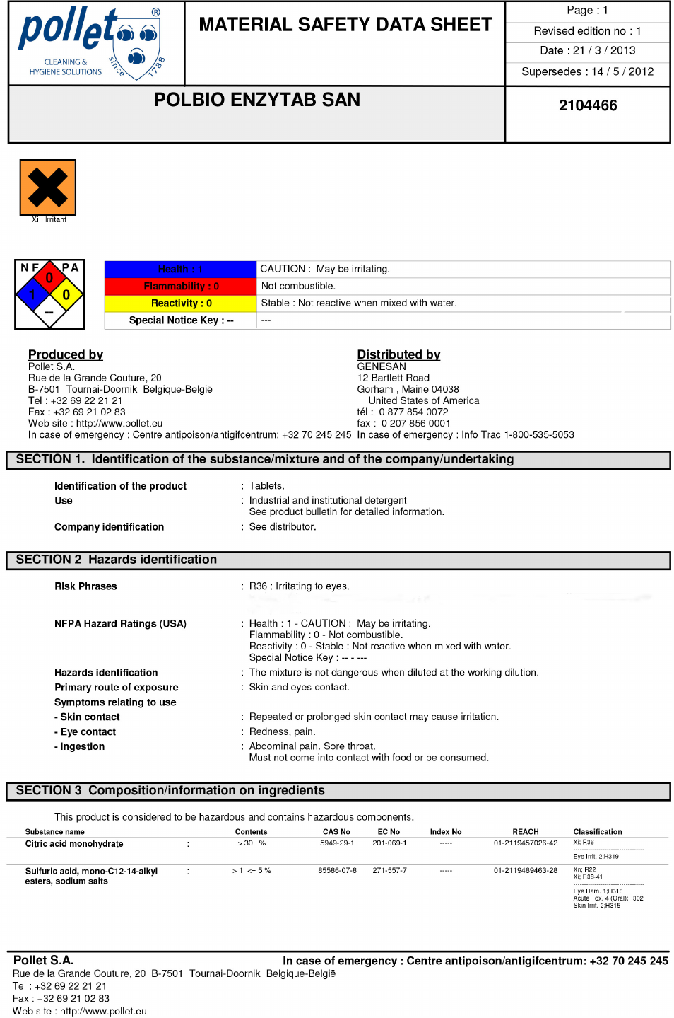 Pro-Link Genesan EnzyTab GEN820 User Manual | 4 pages