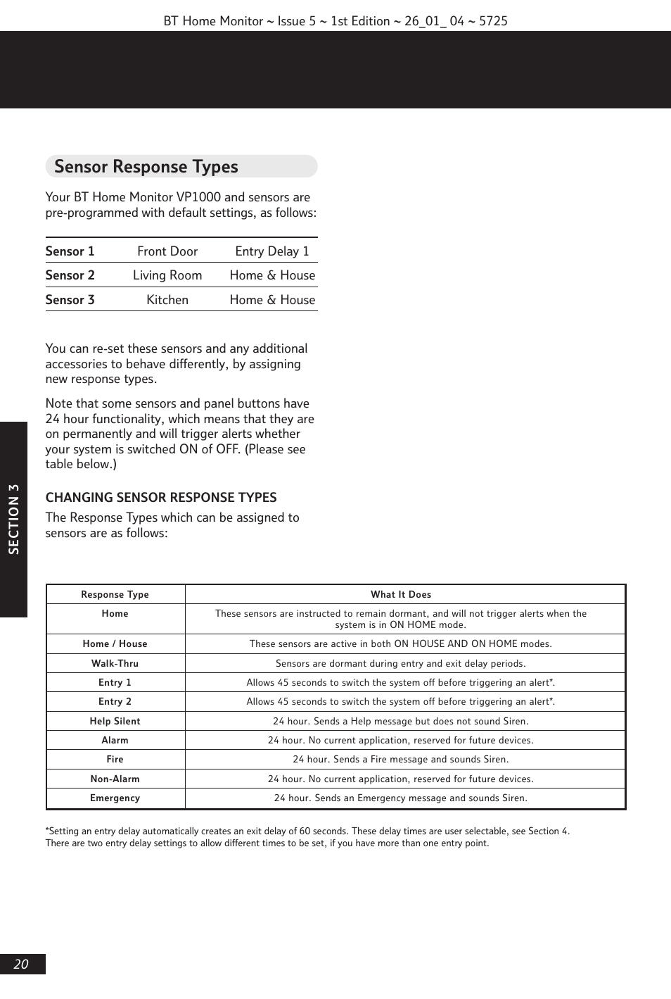 Sensor response types | BT VP1000 User Manual | Page 21 / 76