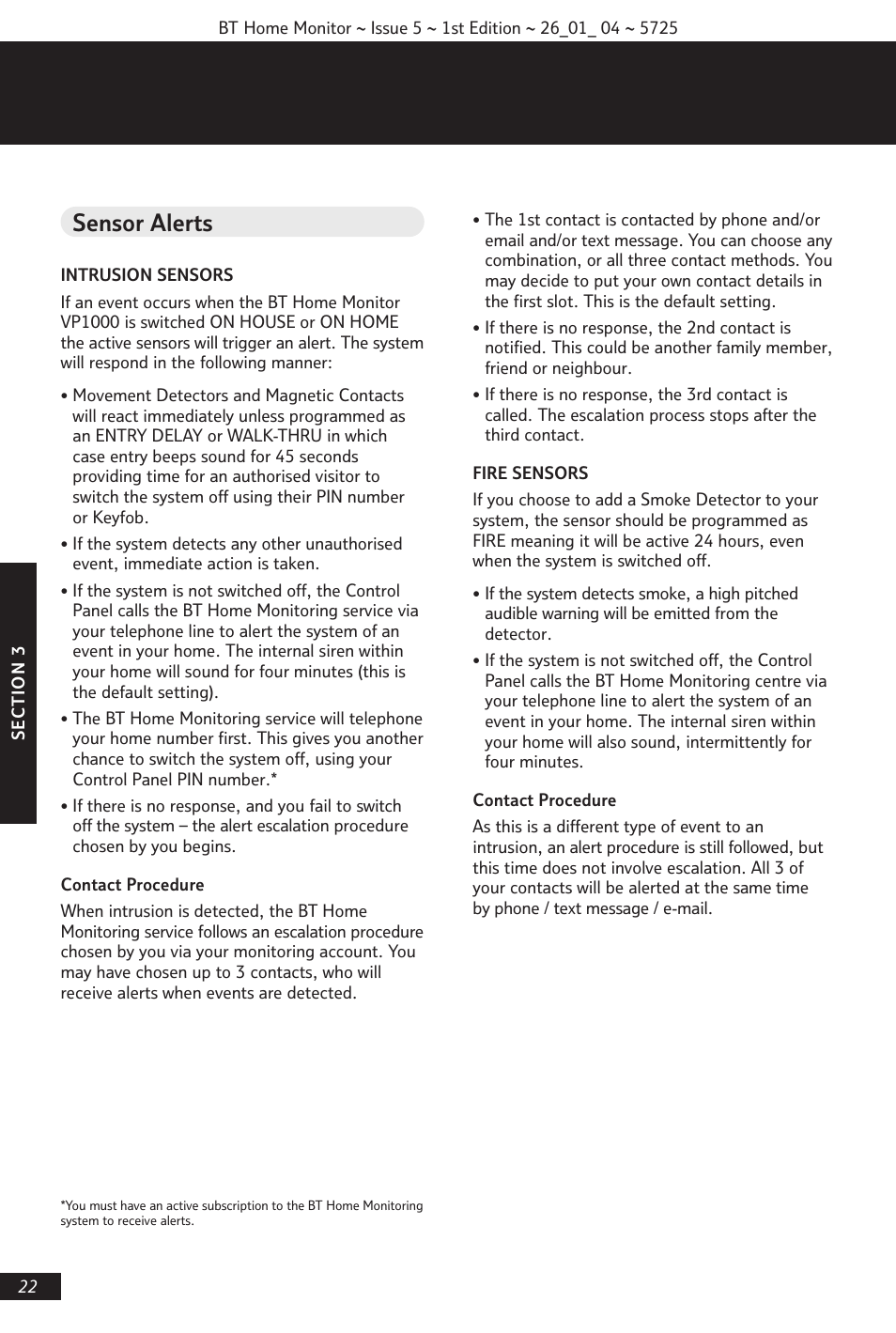 Sensor alerts | BT VP1000 User Manual | Page 23 / 76