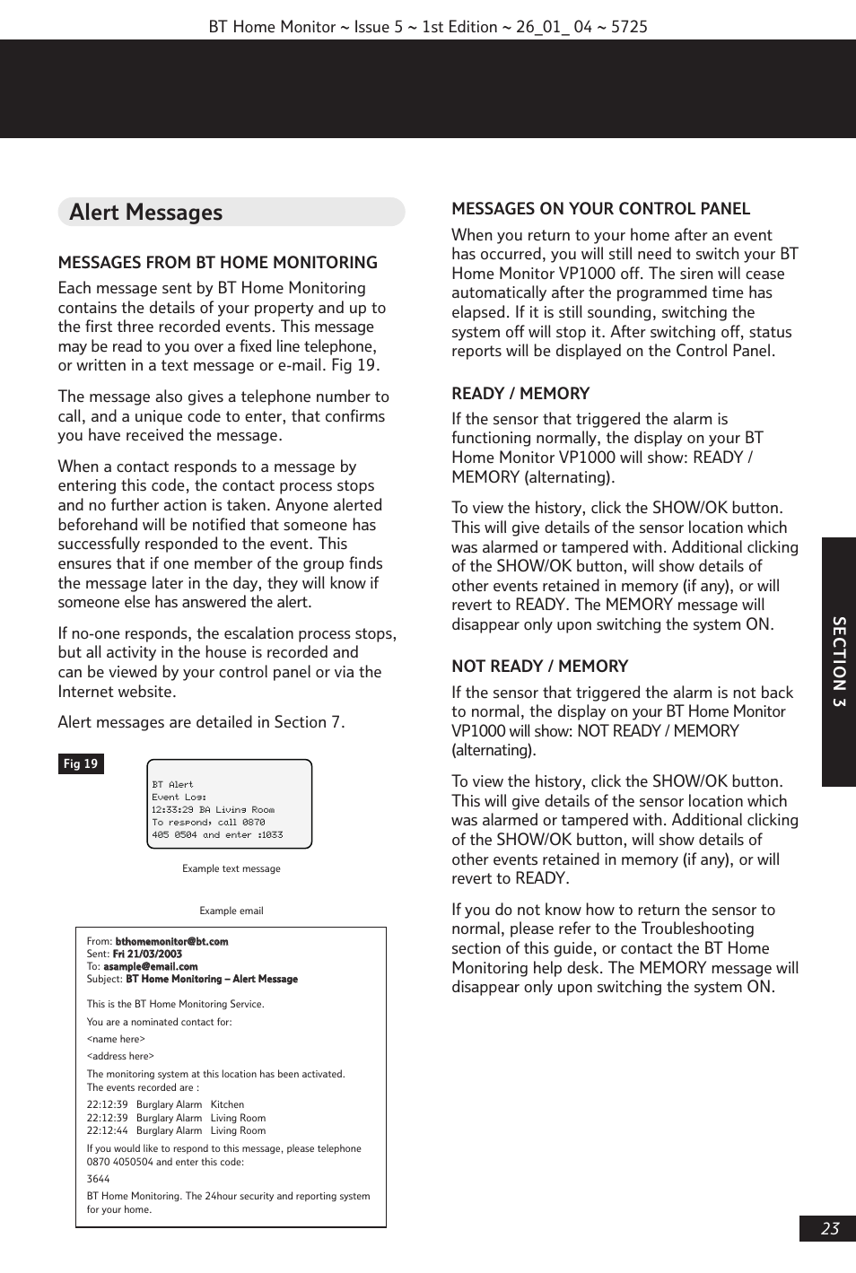 Alert messages | BT VP1000 User Manual | Page 24 / 76