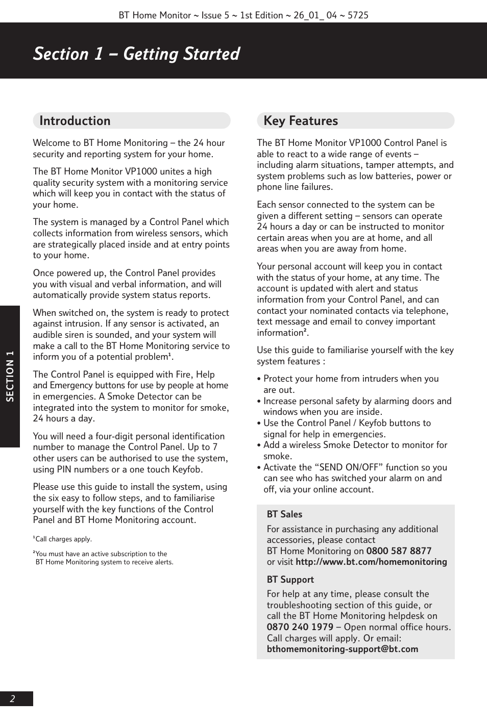 Introduction, Key features | BT VP1000 User Manual | Page 3 / 76