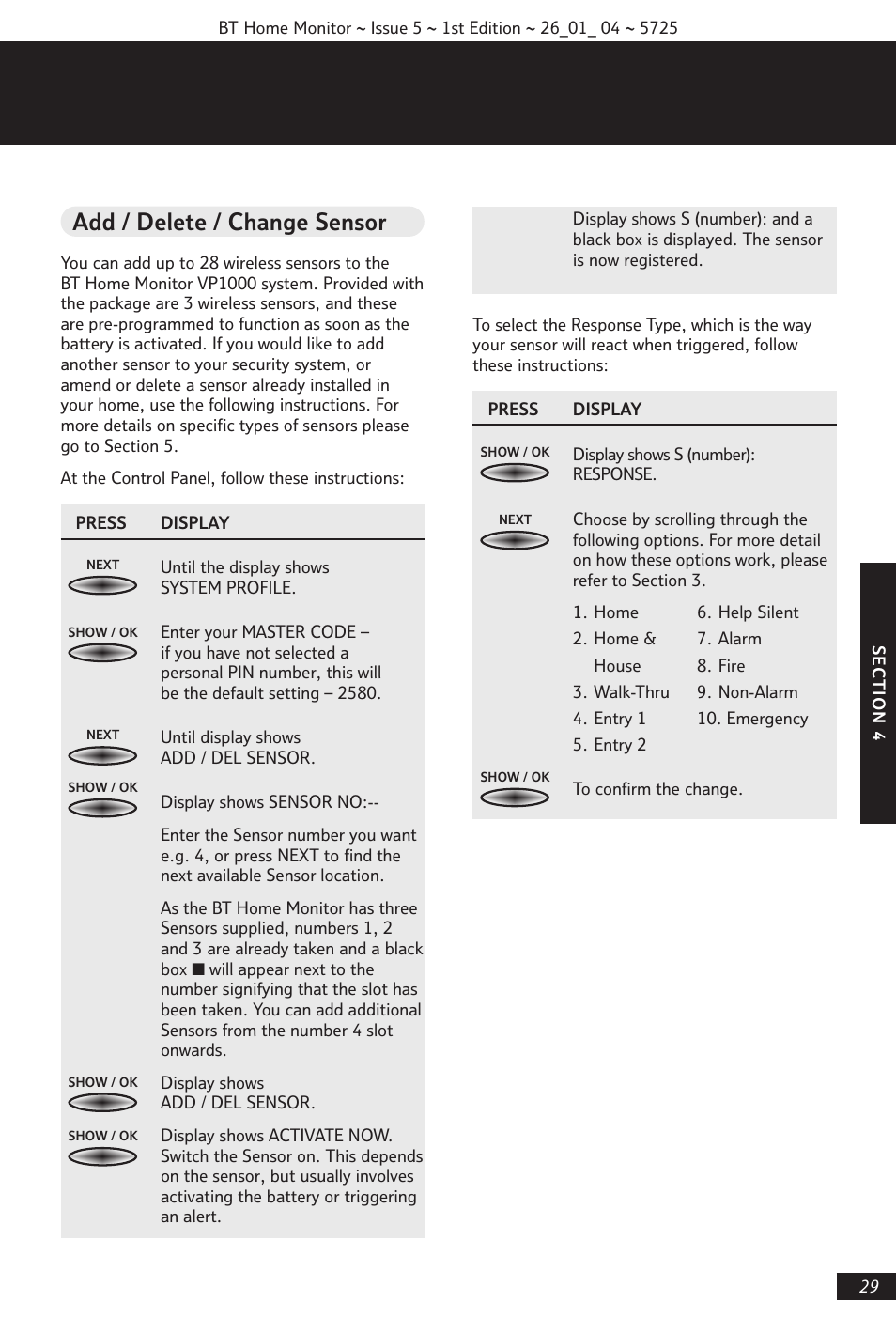 Add / delete / change sensor | BT VP1000 User Manual | Page 30 / 76