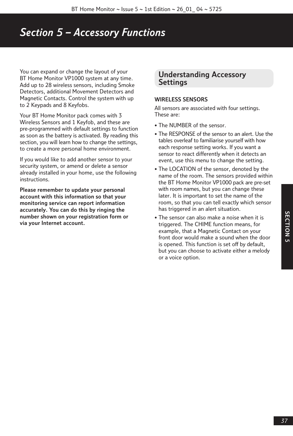Understanding accessory settings | BT VP1000 User Manual | Page 38 / 76