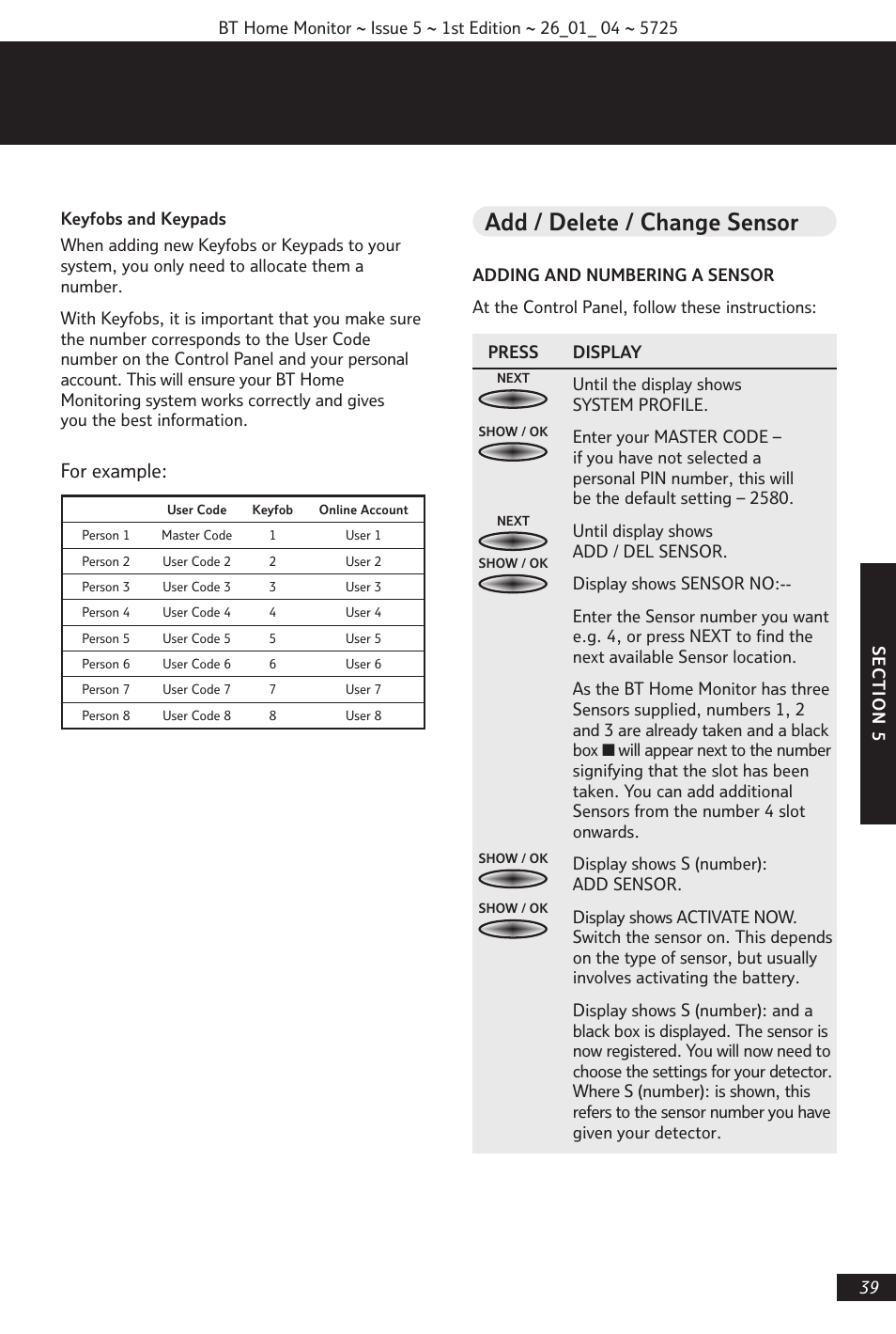 Add / delete / change sensor, For example | BT VP1000 User Manual | Page 40 / 76