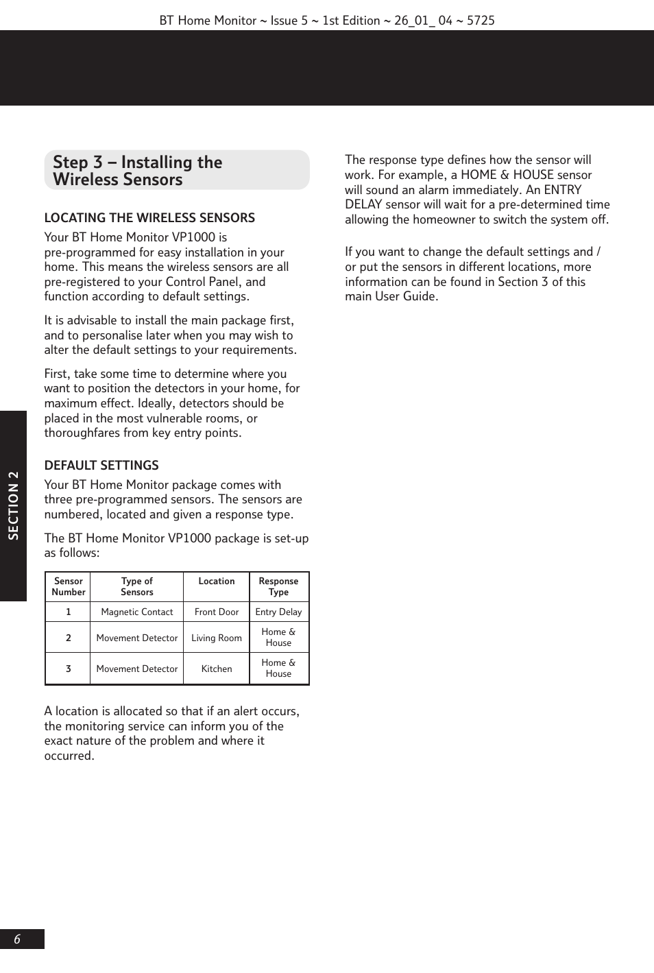 Step 3 – installing the wireless sensors | BT VP1000 User Manual | Page 7 / 76