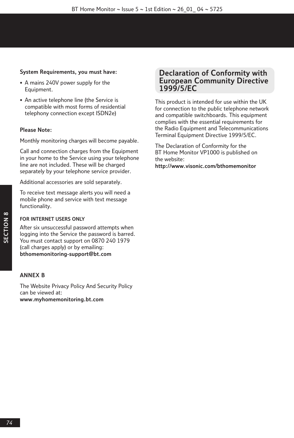 BT VP1000 User Manual | Page 75 / 76
