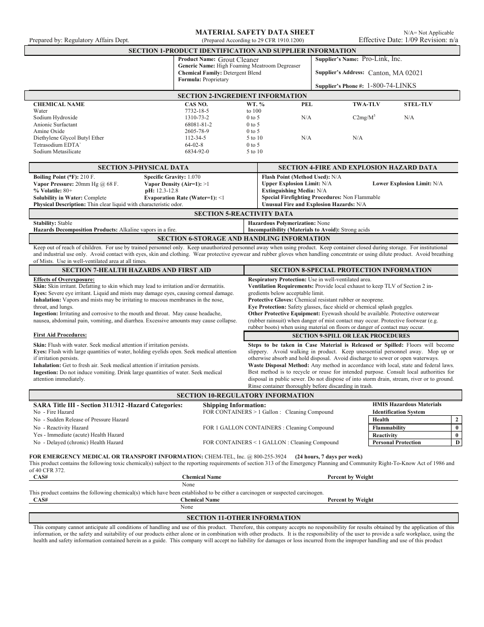 Pro-Link Grout System - Cleaner B14169 User Manual | 1 page