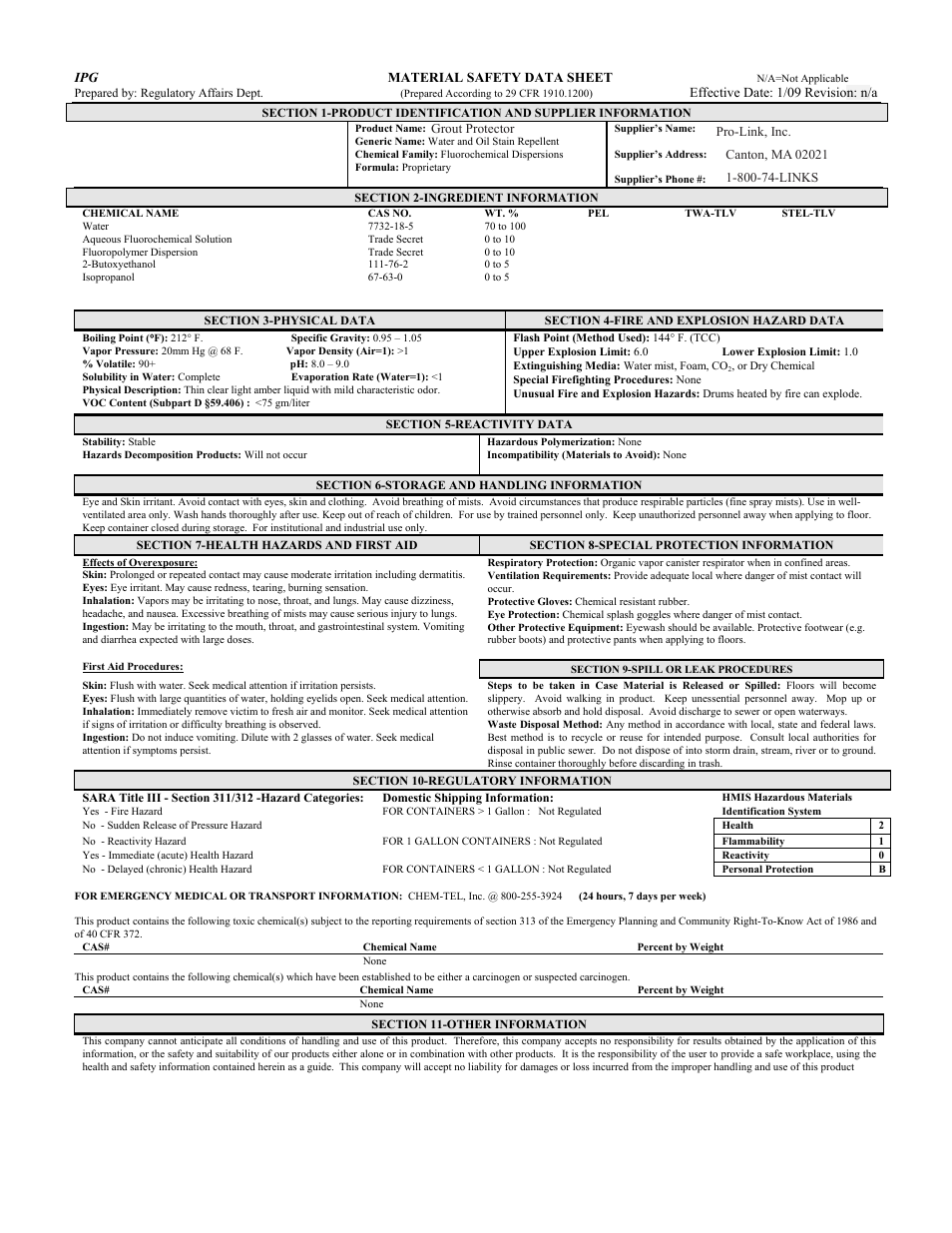 Pro-Link Grout Protector B14171 User Manual | 1 page