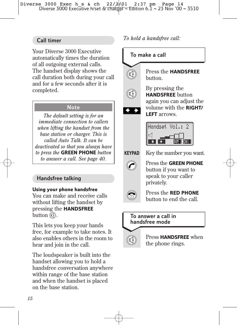 Handset vo l . : 2 | BT 3000 Executive User Manual | Page 18 / 60