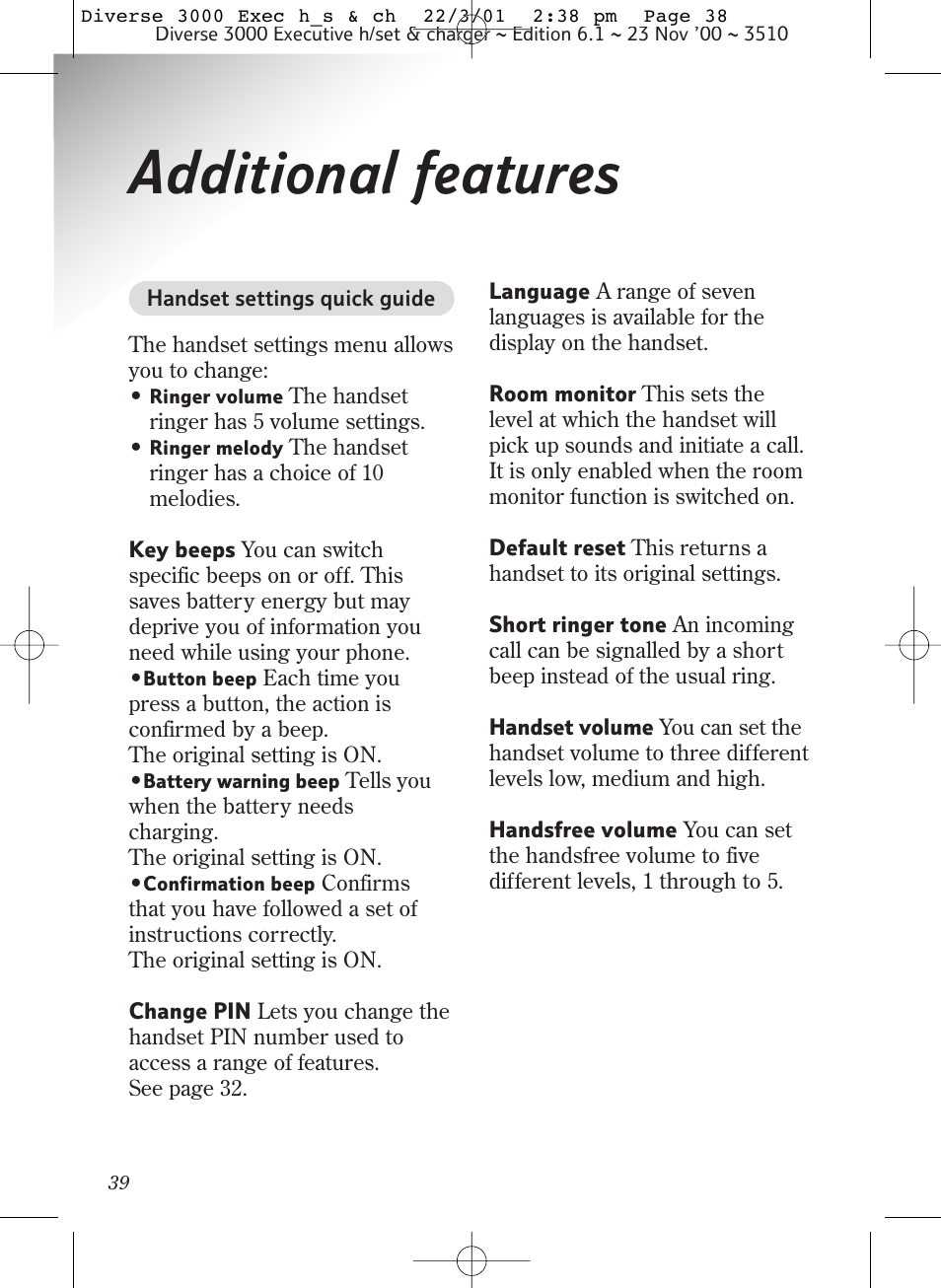 Additional features | BT 3000 Executive User Manual | Page 42 / 60