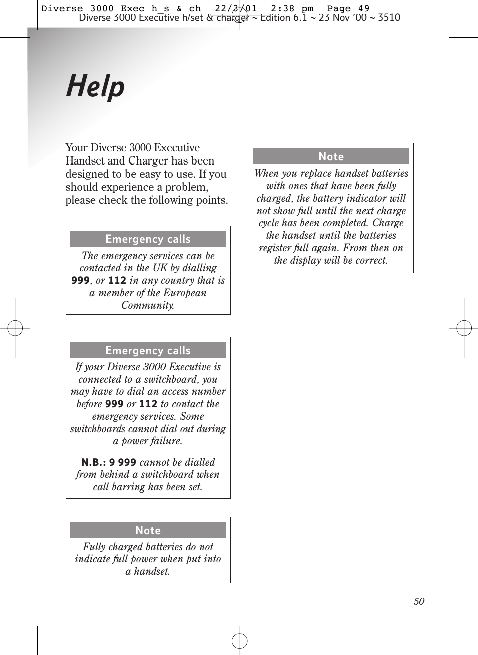 Help | BT 3000 Executive User Manual | Page 53 / 60