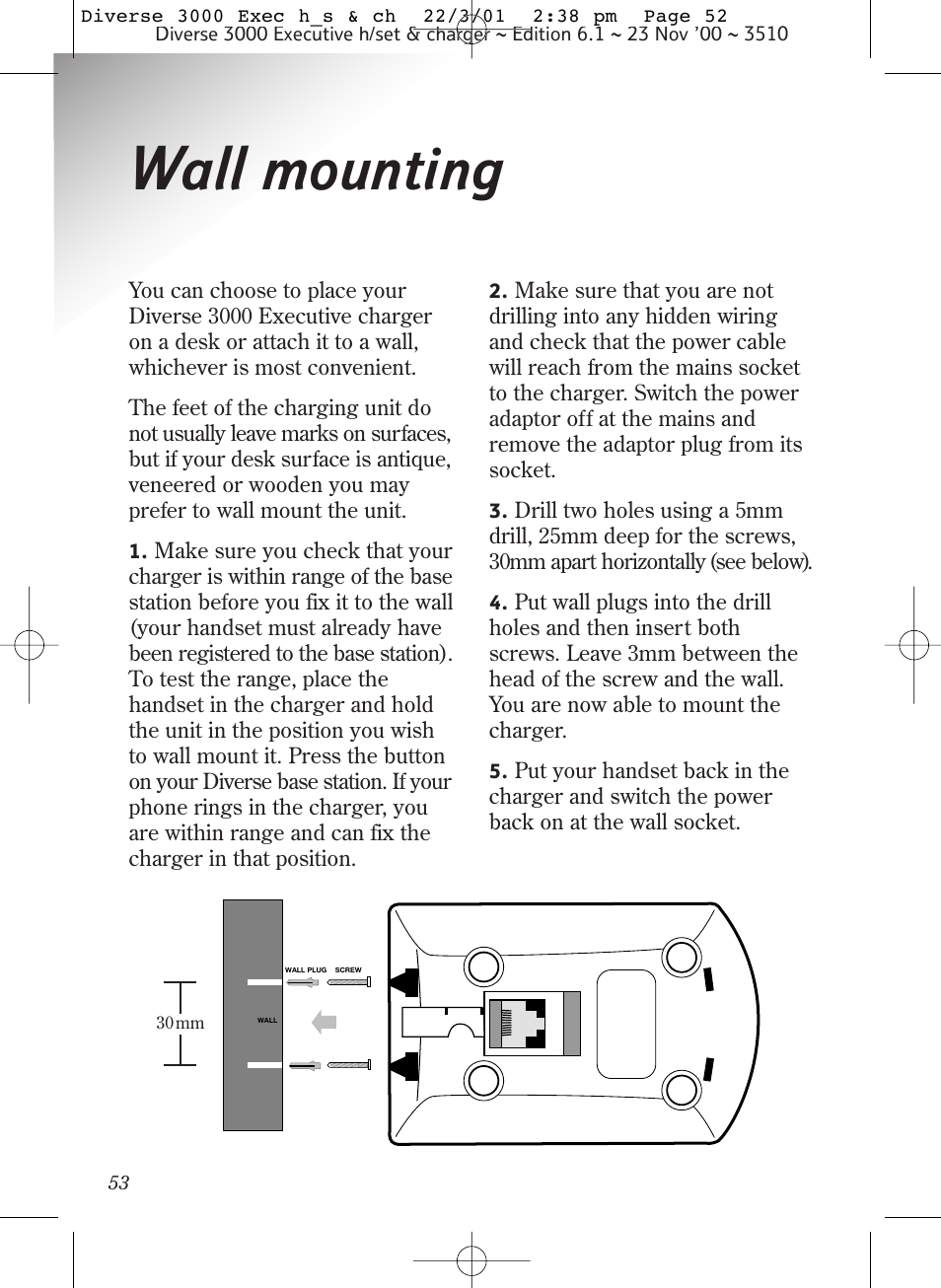 Wall mounting | BT 3000 Executive User Manual | Page 56 / 60