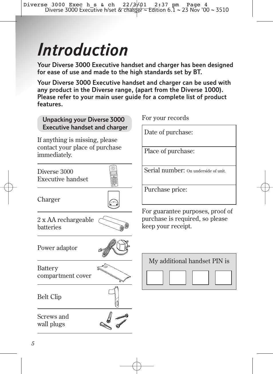 Introduction | BT 3000 Executive User Manual | Page 8 / 60