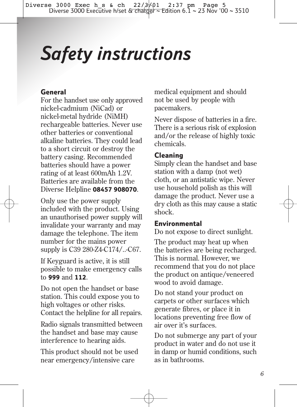 Safety instructions | BT 3000 Executive User Manual | Page 9 / 60