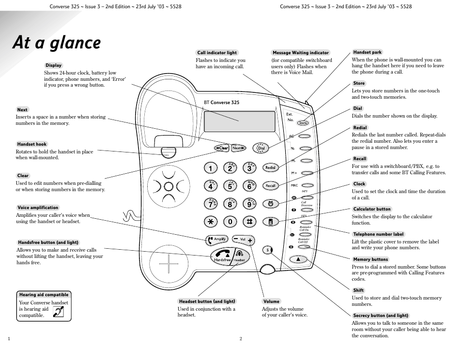 At a glance | BT CONVERSE 325 User Manual | Page 3 / 23