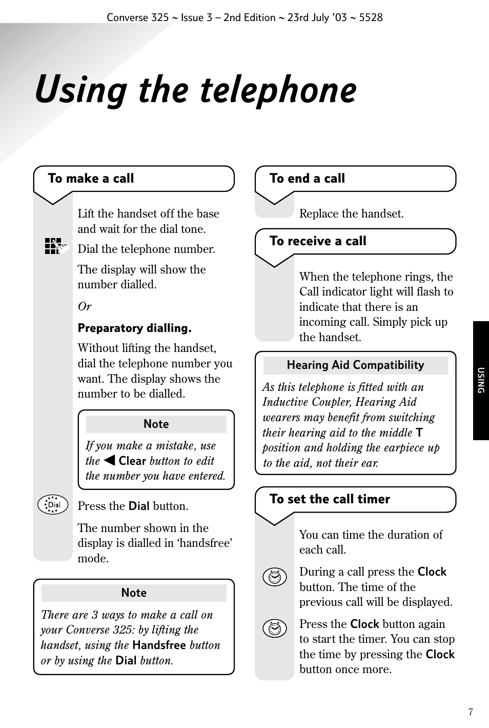 Using the telephone | BT CONVERSE 325 User Manual | Page 8 / 23