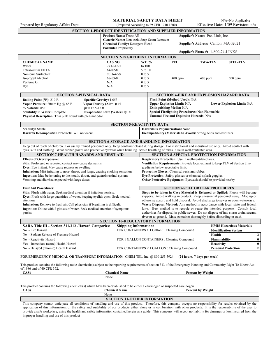 Pro-Link TransAll B14163 User Manual | 1 page