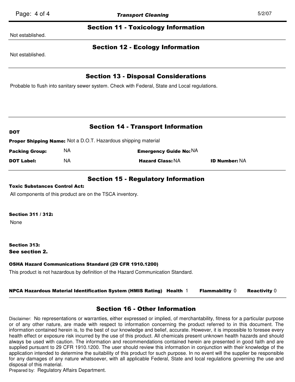 Pro-Link TCS-3 TransOxy Oxygenated Cleaner TCS11022 User Manual | Page 4 / 4