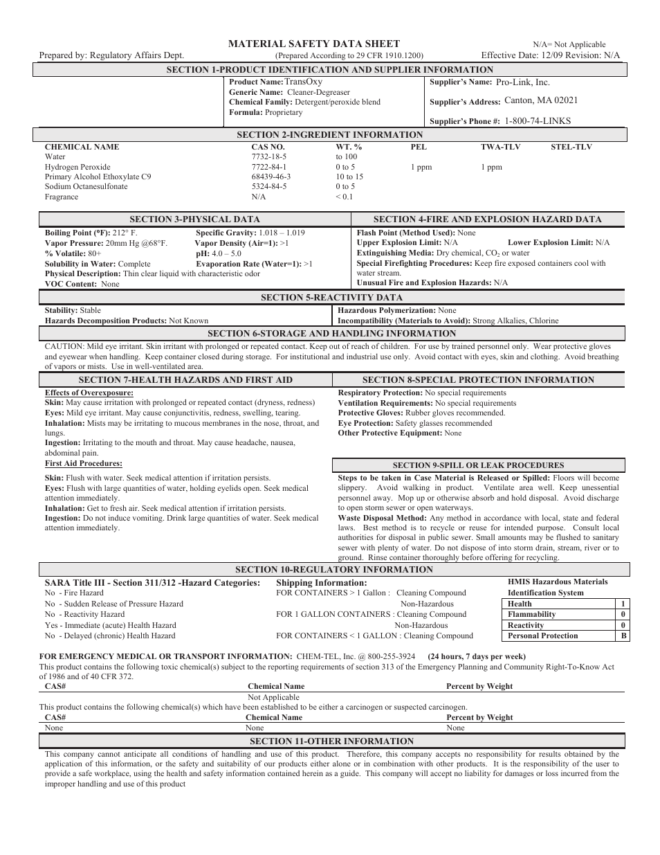 Pro-Link TransOxy B14164 User Manual | 1 page