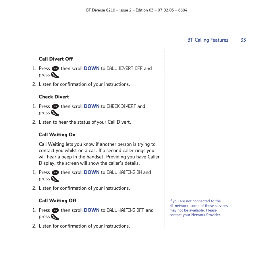 BT Diverse 6210 User Manual | Page 33 / 70