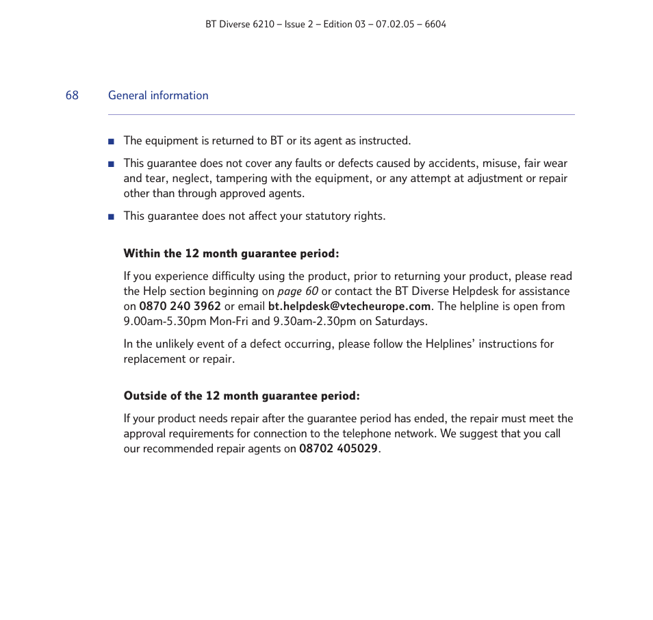 BT Diverse 6210 User Manual | Page 68 / 70