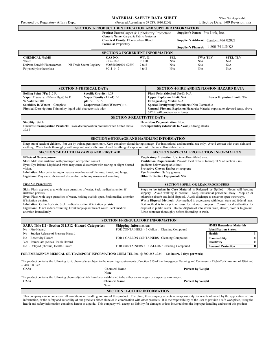 Pro-Link EnCap System Carpet & Upholstery Protectant B14129 User Manual | 1 page