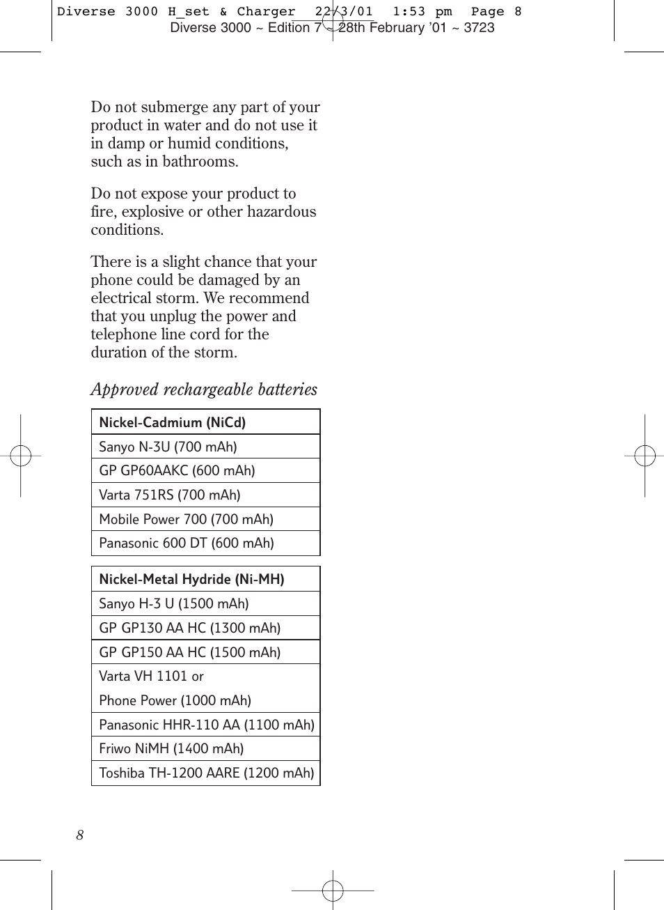 Approved rechargeable batteries | BT 3000 Classic User Manual | Page 12 / 52