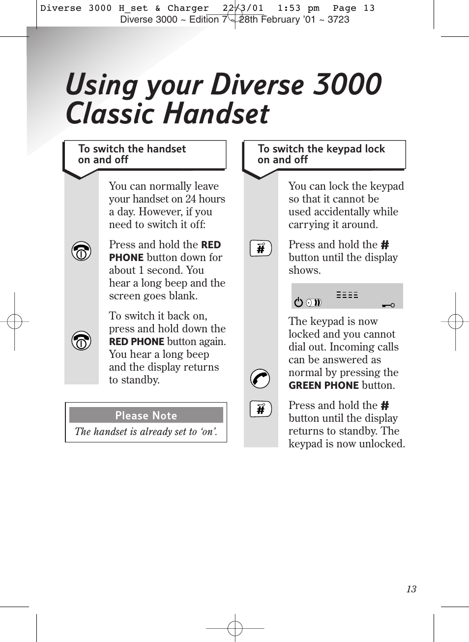 Using your diverse 3000 classic handset | BT 3000 Classic User Manual | Page 17 / 52