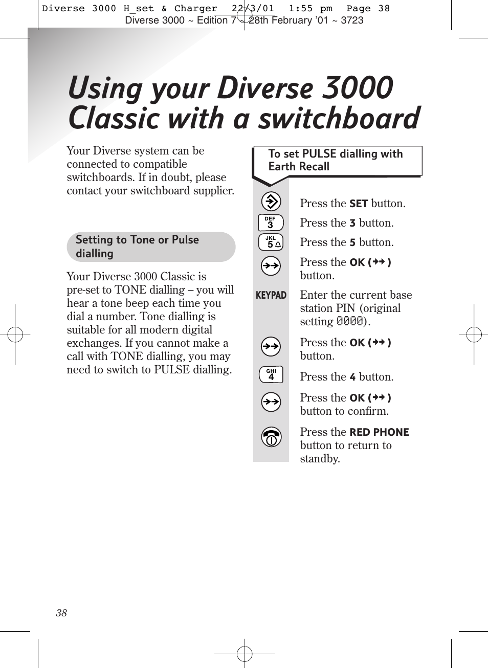 Using your diverse 3000 classic with a switchboard | BT 3000 Classic User Manual | Page 42 / 52