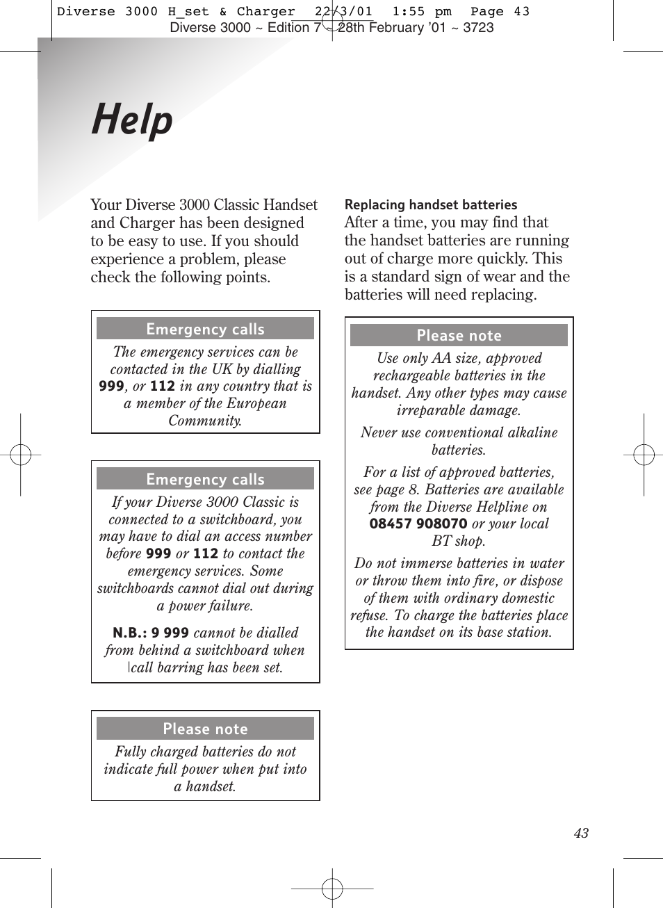 Help | BT 3000 Classic User Manual | Page 47 / 52