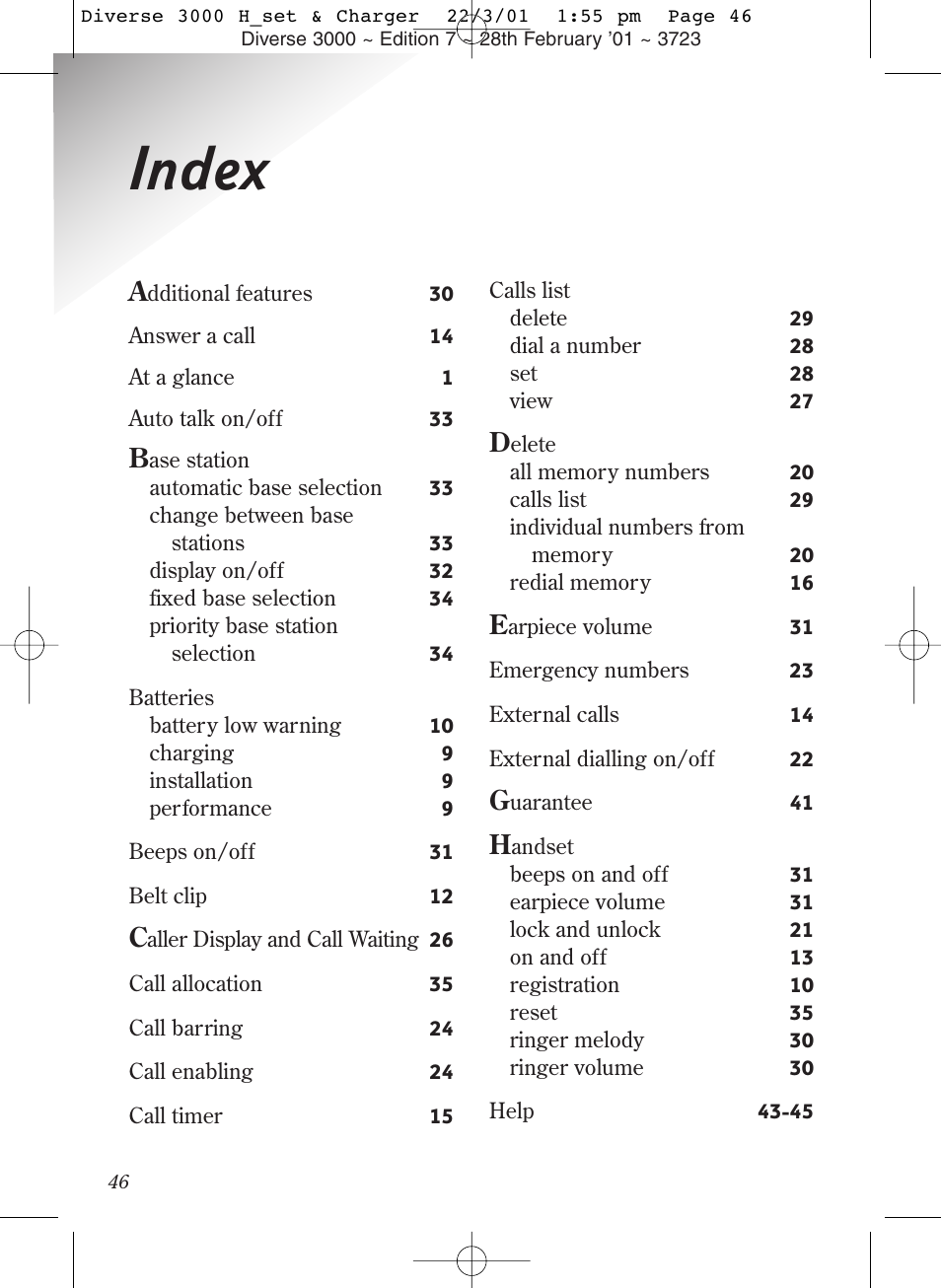 Index | BT 3000 Classic User Manual | Page 50 / 52