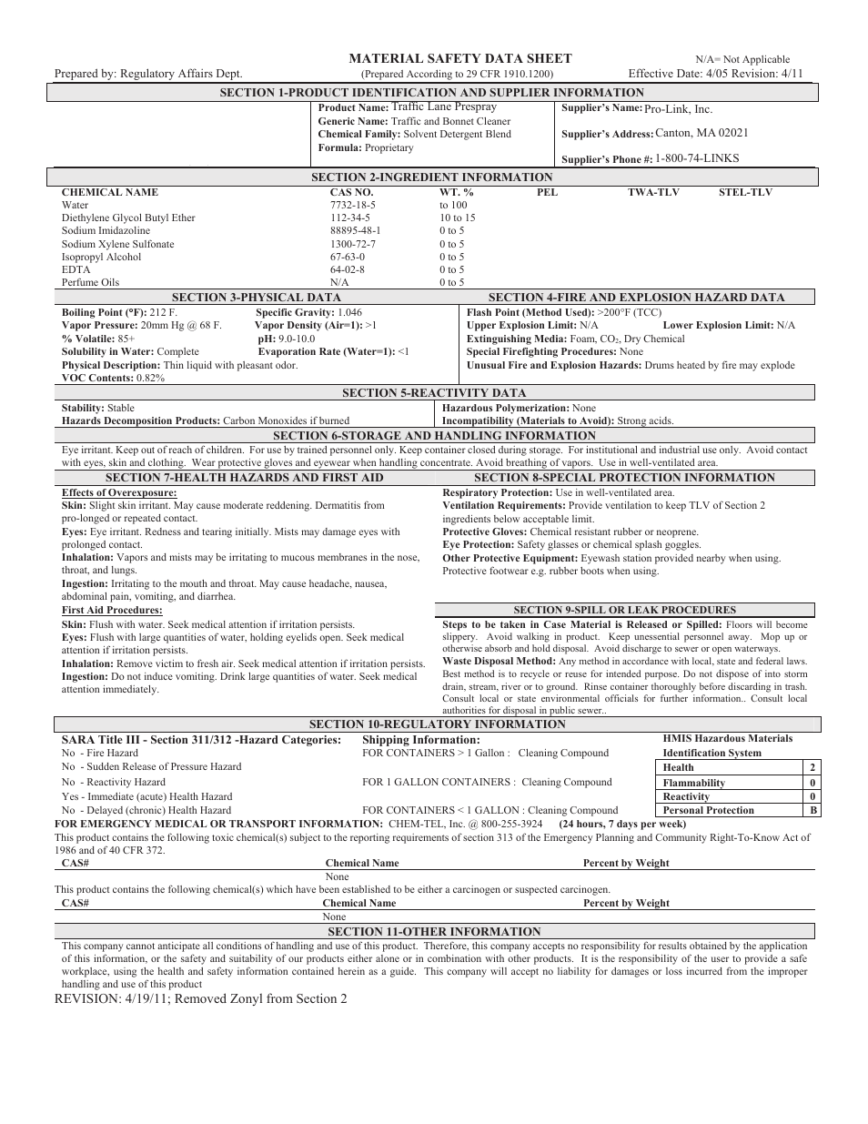 Pro-Link Encap Traffic Lane Prespray B14126 User Manual | 1 page