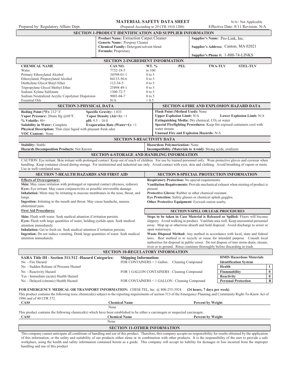 Pro-Link EnCap System Extraction Carpet Cleaner B14132 User Manual | 1 page