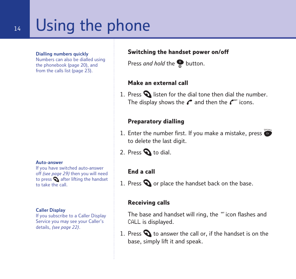 Using the phone | BT STUDIO 1100 User Manual | Page 14 / 56