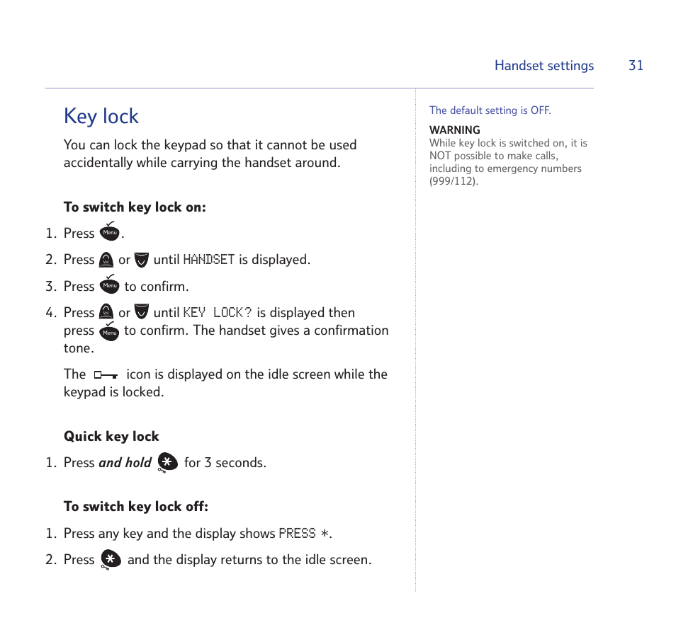 Key lock | BT STUDIO 1100 User Manual | Page 31 / 56