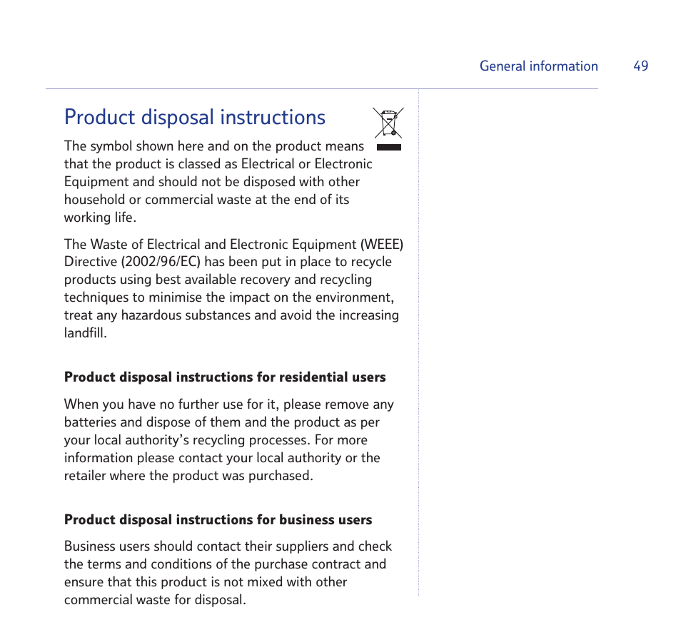 Product disposal instructions | BT STUDIO 1100 User Manual | Page 49 / 56