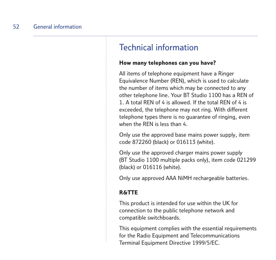 Technical information | BT STUDIO 1100 User Manual | Page 52 / 56