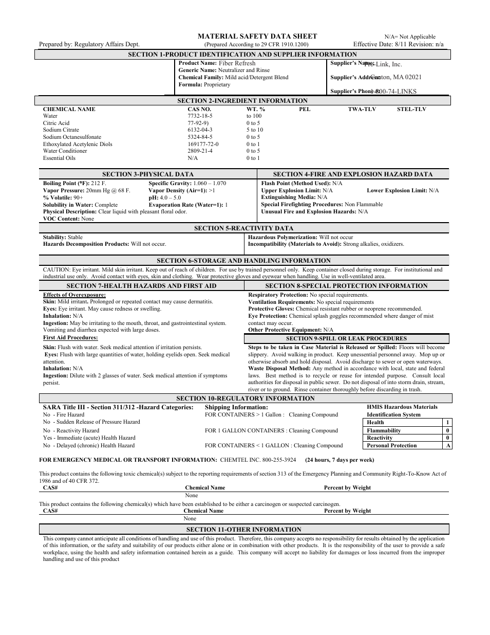 Pro-Link Fiber Refresh B14139 User Manual | 1 page