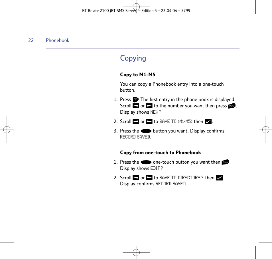 Copying | BT Relate 2100 User Manual | Page 22 / 59