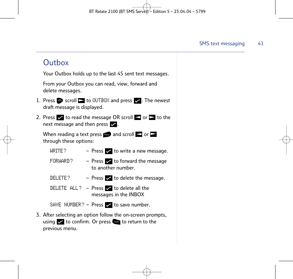 Outbox | BT Relate 2100 User Manual | Page 41 / 59