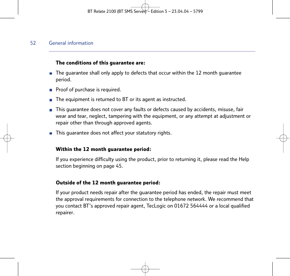 BT Relate 2100 User Manual | Page 52 / 59