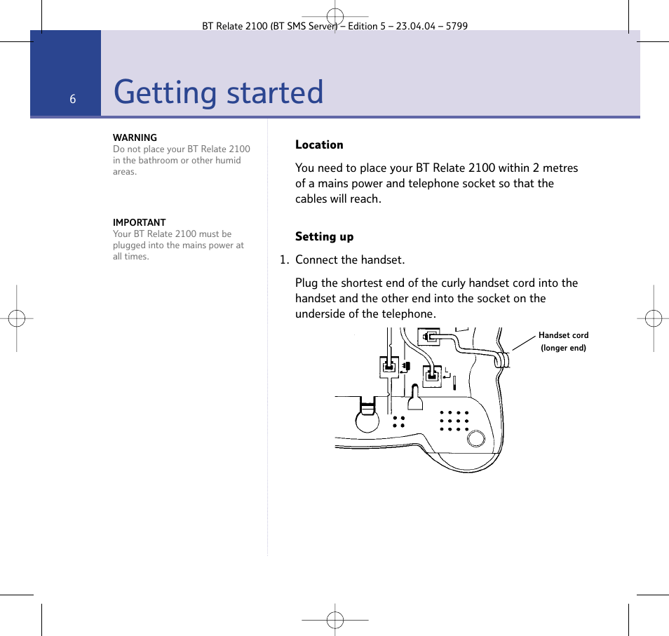 Getting started | BT Relate 2100 User Manual | Page 6 / 59