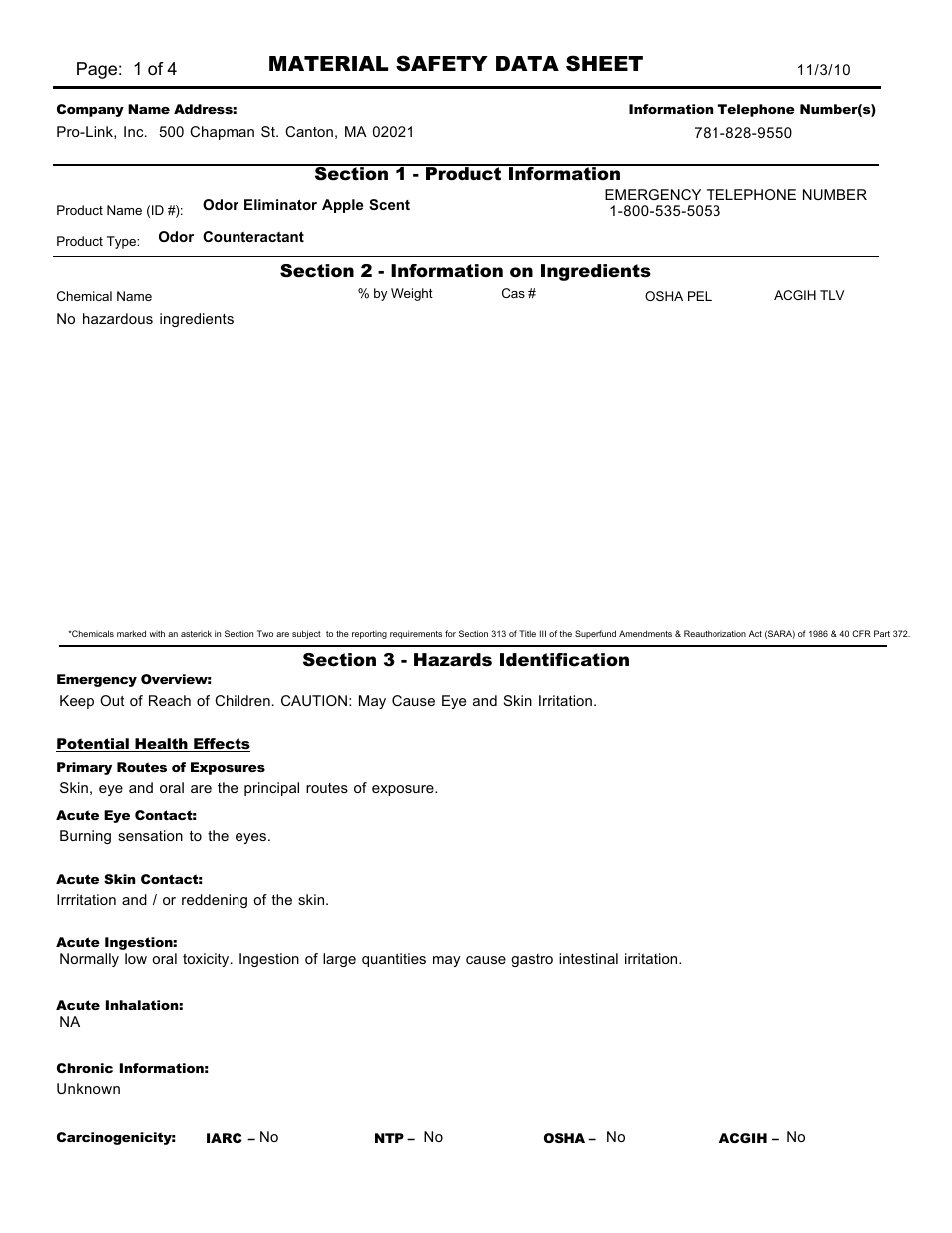Pro-Link Odor Eliminator Apple D13181 User Manual | 4 pages