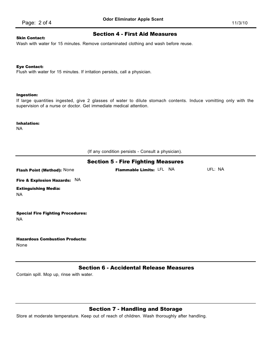 Material safety data sheet | Pro-Link Odor Eliminator Apple D13181 User Manual | Page 2 / 4